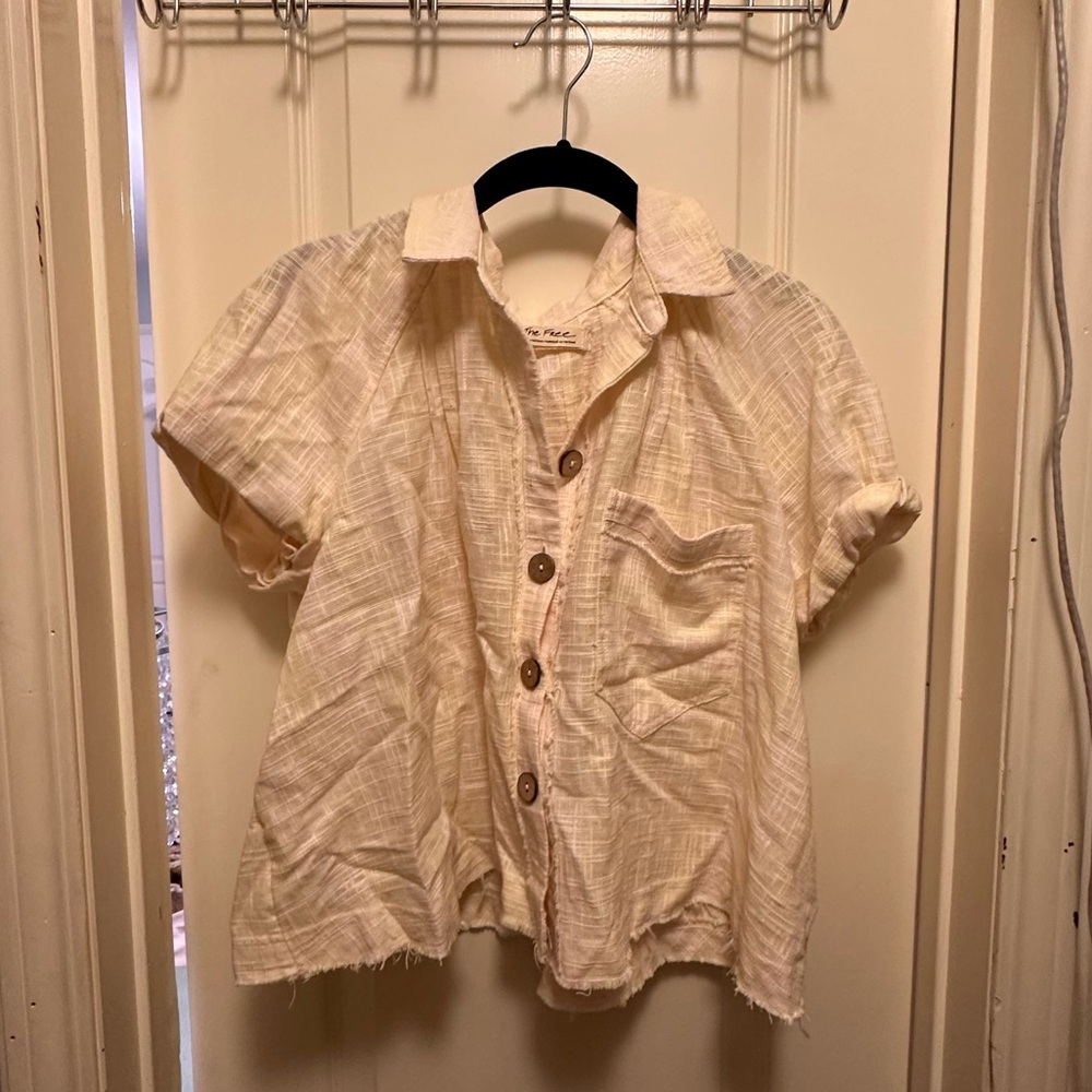 Free People Yellow and cream button down